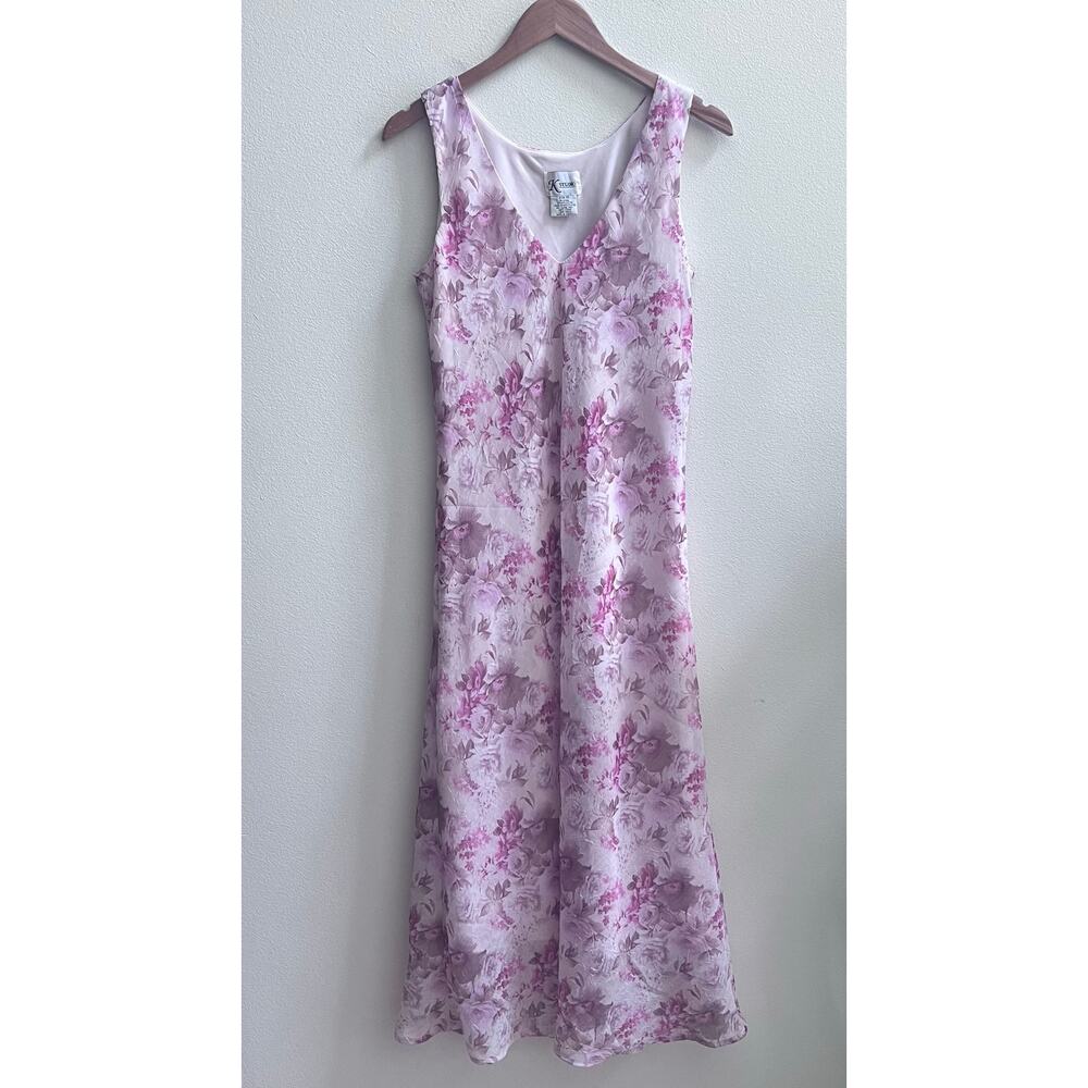 Women's Y2K‎ Pink Floral Pink V-Neck Cottagecore K Studio Maxi Dress Size 10